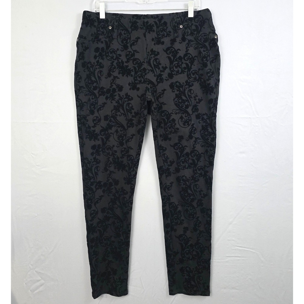 Terra‎ & Sky Velvet Paisley print Straight Leg Pants Black 14W